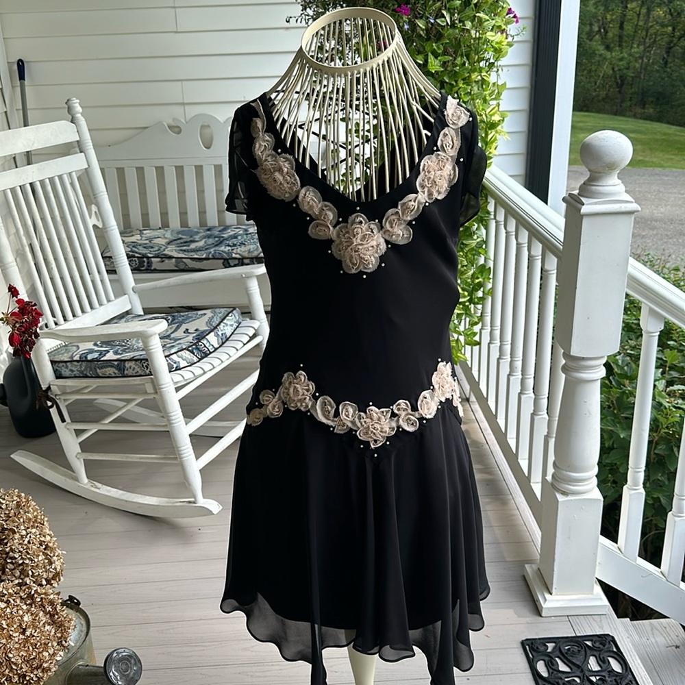 Black dress with ivory flowers
